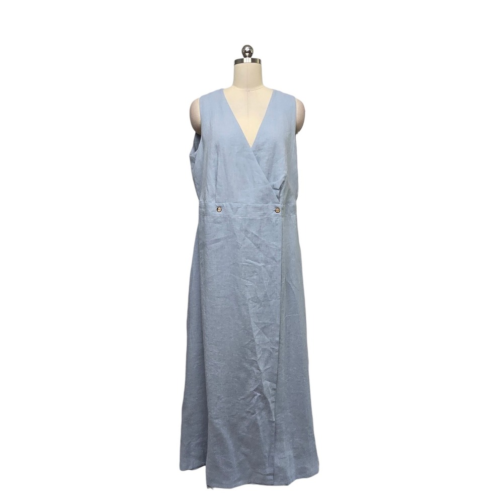 Linen Handmade Studio Blue Maxi Dress 100%‎ Linen Made in Lithuania Womens 18 US